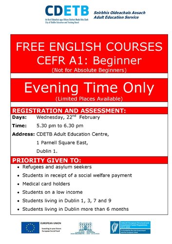 Poster for ESOL Evening Classes Feb 2017-page-001